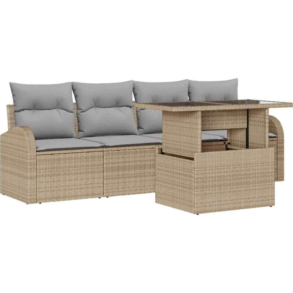 vidaXL Tuin Sofa Set 5 st Beige Poly riet