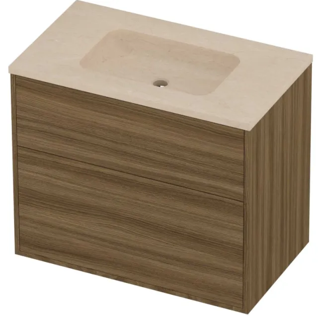 Proline Rollo Badmeubelset Hardsteen Elegant 2 Laden 80x46x67 cm Sand Stone Caramel Walnut Houtlook