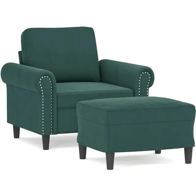 vidaXL Fauteuil - met - voetenbank - 60 - cm - fluweel - donkergroen