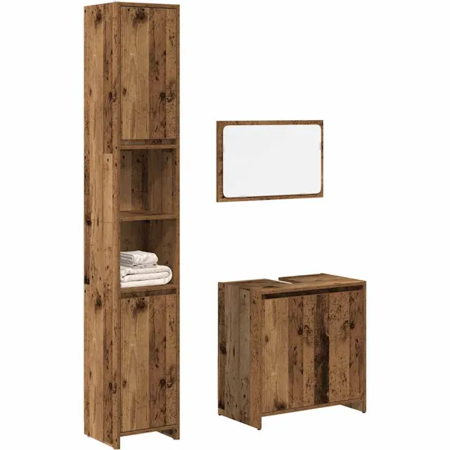 vidaXL 3-delige Badkamermeubelset bewerkt hout oud houtkleurig Bruin