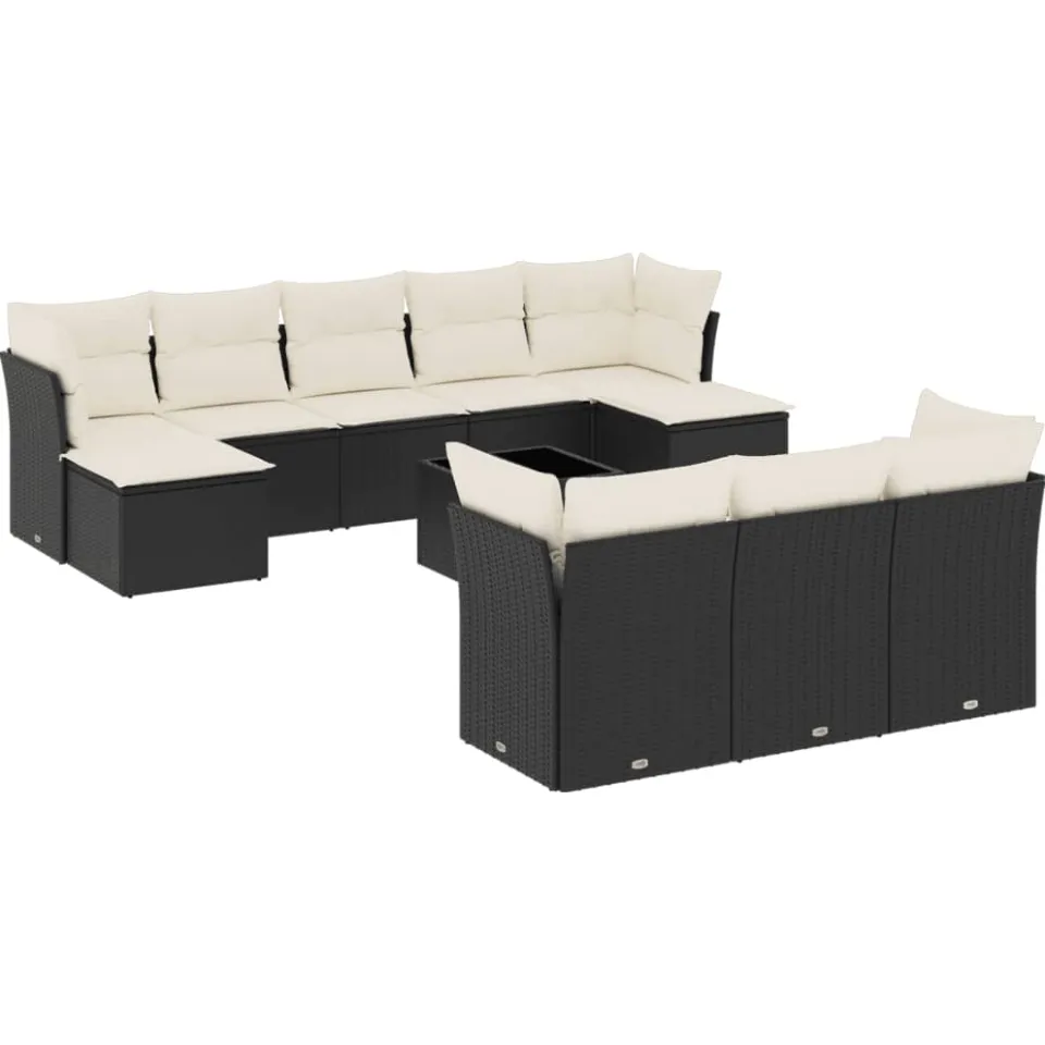 vidaXL 11-delige Loungeset met kussens poly rattan zwart, foto 3