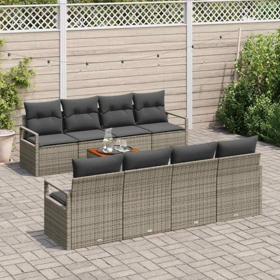 vidaXL Tuinbankenset 9 st Grijs poly rattan, foto 3