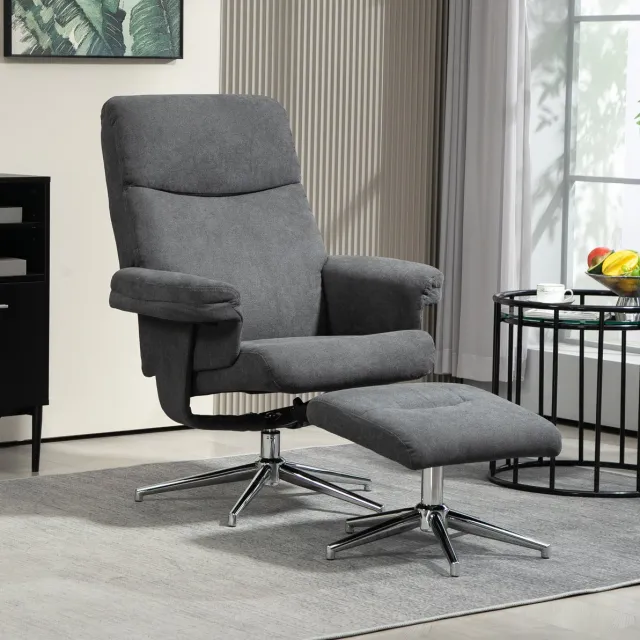 MODENUIT Relaxfauteuil Met Hocker - Handmatig Verstelbare Rugleuning - Woonkamer - Fluweel Donkergrijs