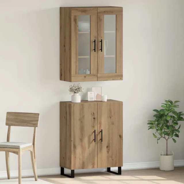 vidaXL Hoge kast 2 st artisanaal eikenkleurig 69,5 x 34 x 180 cm Beige