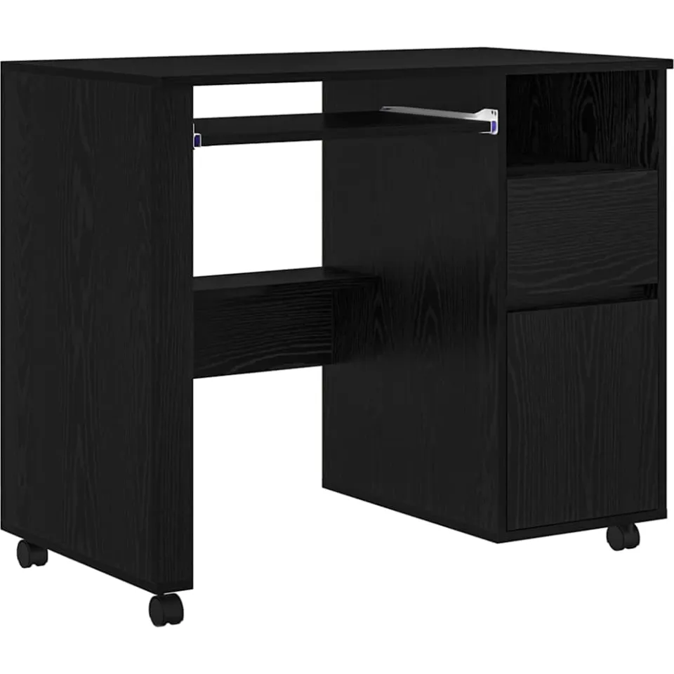 vidaXL Bureau met Wielen Zwart Eiken 91 x 50 x 77 cm Bewerkt hout, foto 3