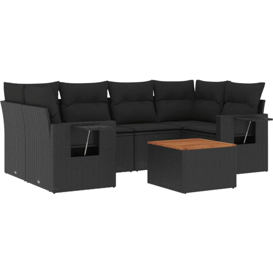 vidaXL 7-delige Loungeset met kussens poly rattan zwart, foto 3