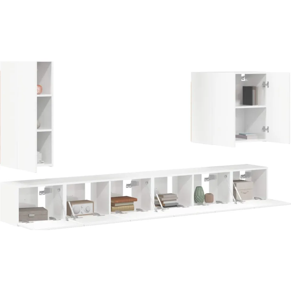 vidaXL TV Wandkast Set 6 st Hoogglans wit
