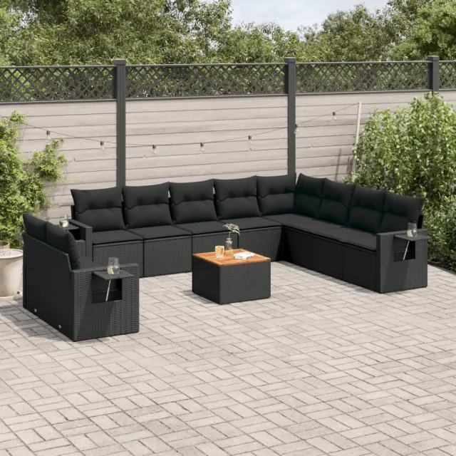 vidaXL 11-delige Loungeset met kussens poly rattan zwart, foto 2