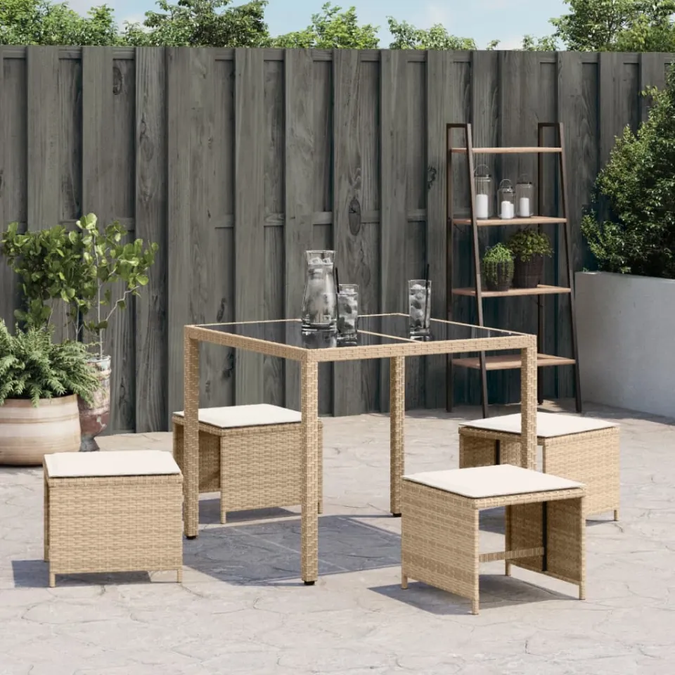 vidaXL Tuinkrukken 4 st met kussens 40x40x35 cm poly rattan beige, foto 3