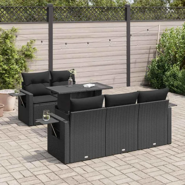 vidaXL 6-delige Loungeset met kussens poly rattan zwart, foto 2