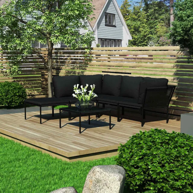 vidaXL 6-delige Loungeset met kussens PVC zwart, foto 2