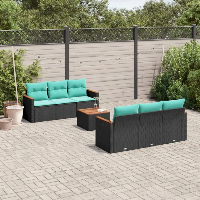 vidaXL 7-delige tuinbankset met kussens van zwart polyrotan, foto 2