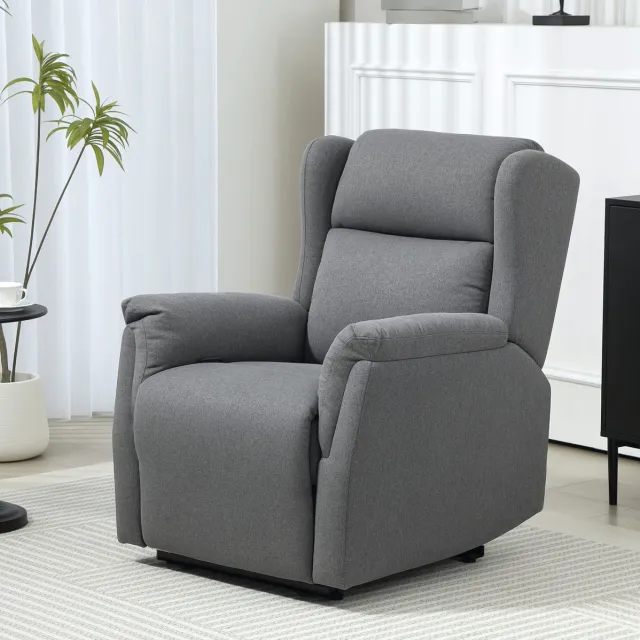 OKWISH Relaxfauteuil 80 x 94 x 101 cm - Handmatig Verstelbare Rugleuning Tot 160° Met Uitschuifbare Voetensteun - Woonkamer - Stof - Donkergrijs