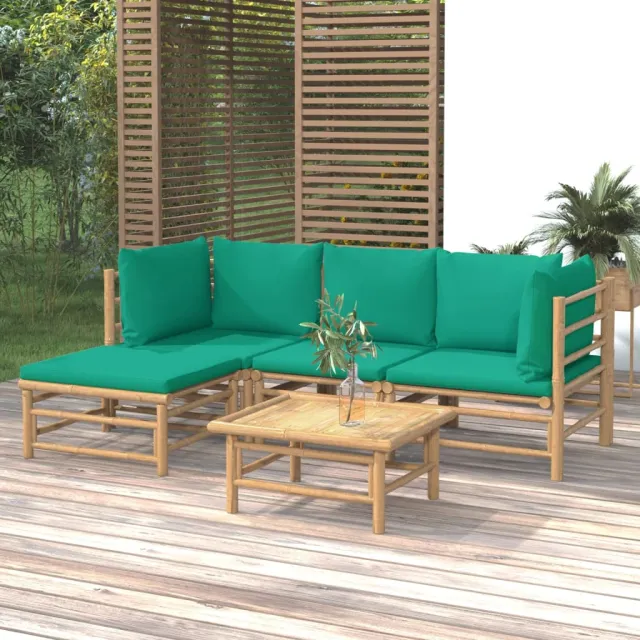 vidaXL 5-delige Loungeset met kussens bamboe groen, foto 2