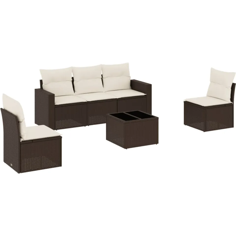vidaXL 6-delige Loungeset met kussens poly rattan bruin