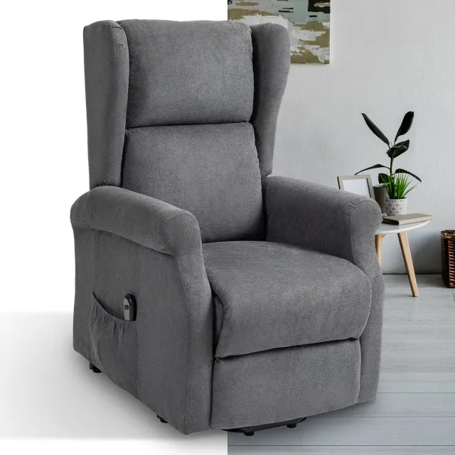 GranMaison Massagestoel - Relaxfauteuil - Zetel - Sta op stoel elektrisch - Stof - 1 persoons - Met armleuning - Zeer comfortabel - Elektrisch - Donkergrijs Donkergrijs versie