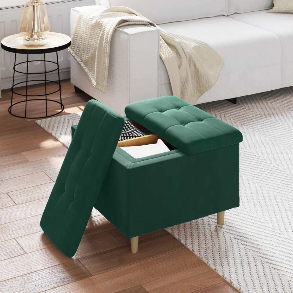 vidaXL Ottoman met Opbergruimte Donkergroen 60 x 60 x 45 cm Fluweel groen, foto 4