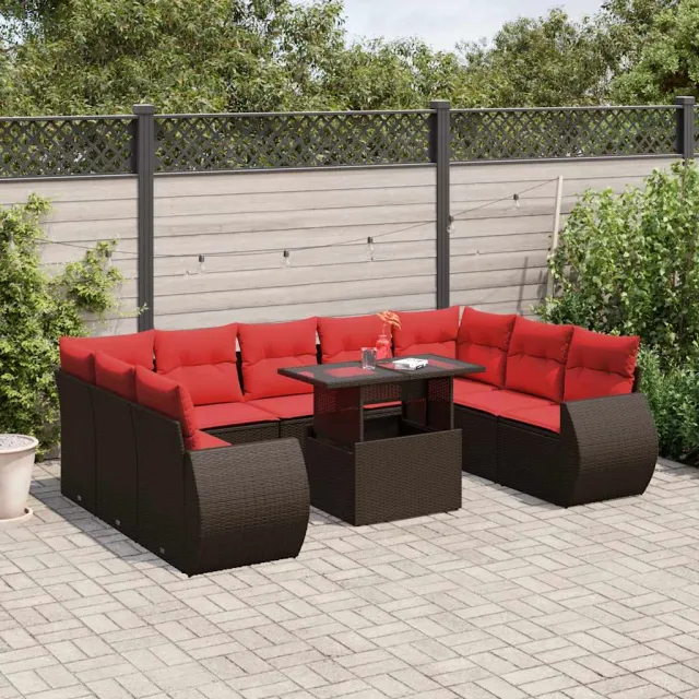 vidaXL 10-delige tuinbankset met kussens, bruin polyrotan, foto 2