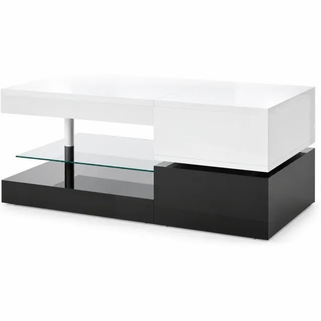 City long dragon LONG DRAGON – Salontafel – 16-kleurenled met appbediening en glazen legplank – Zwart+Wit – 90 × 45 × 35,5 cm