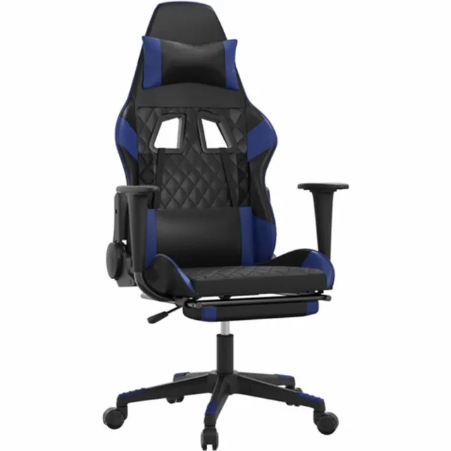 vidaXL Gamestoel - met - voetensteun - kunstleer - zwart - en - blauw zwart en blauw