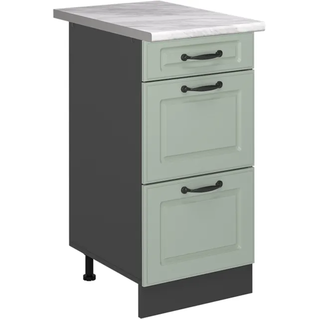Vicco Keukenonderkast R-Line, Mint landelijk/Antraciet, 40 cm met laden marmer werkblad