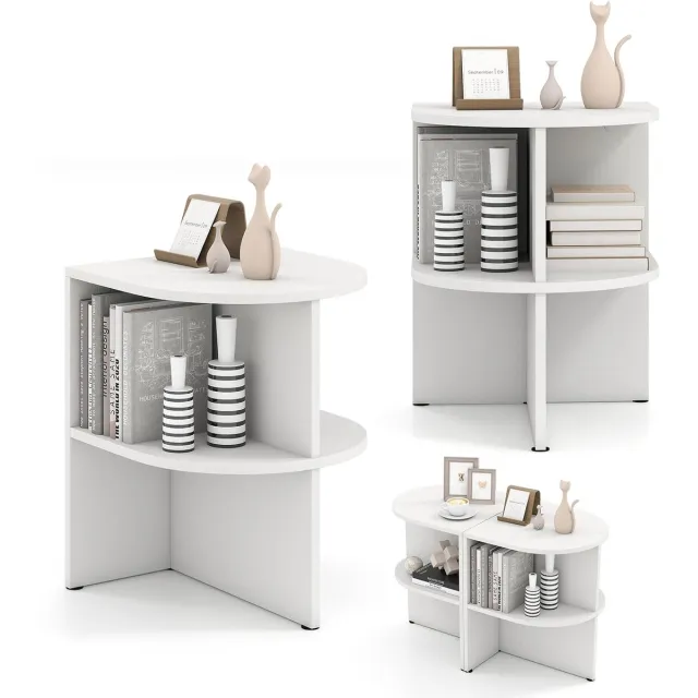 Costway Bijzettafel, halfrond, set van 2, nachtkastje met open planken, banktafel voor kleine ruimtes, koffietafel voor woonkamer, slaapkamer, wit, 38 x 38 x 48,5 cm