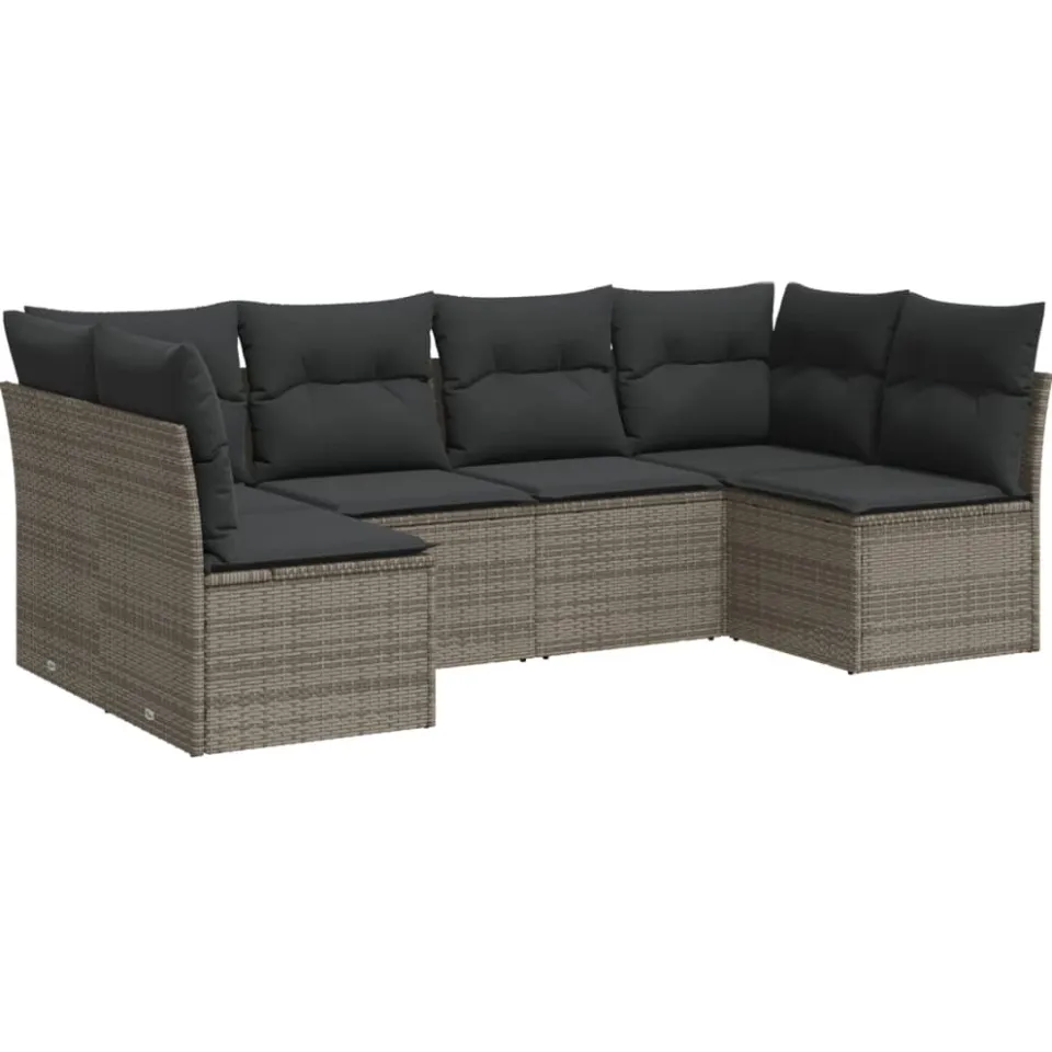 vidaXL 6-delige Loungeset met kussens poly rattan grijs, foto 4
