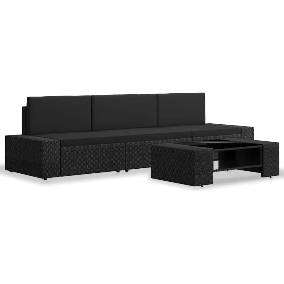 vidaXL 4-delige Loungeset poly rattan zwart