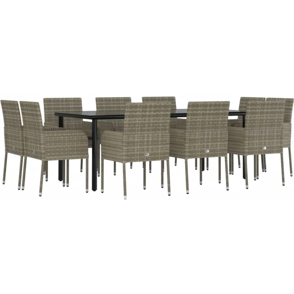 vidaXL 11-delige Tuinset met kussens poly rattan zwart en grijs, foto 3