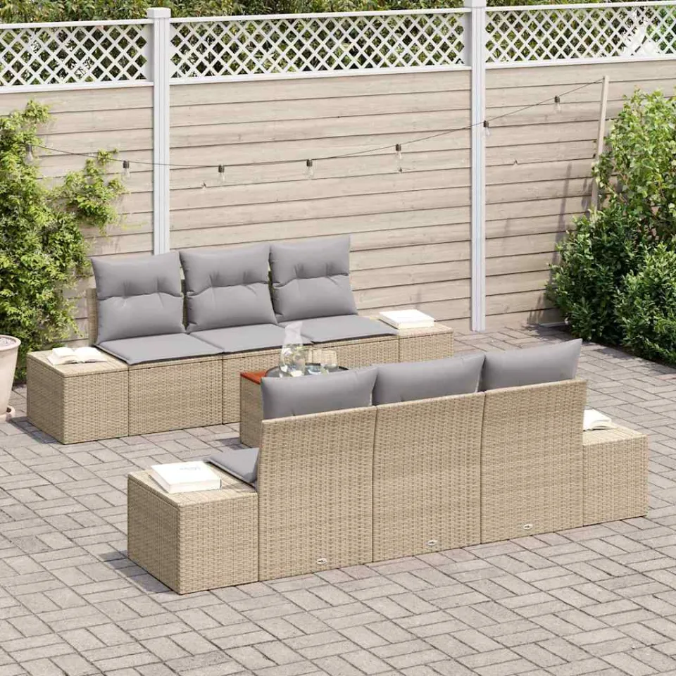 vidaXL Tuinbankenset 7 st Beige en Licht Grijs poly rattan, foto 3