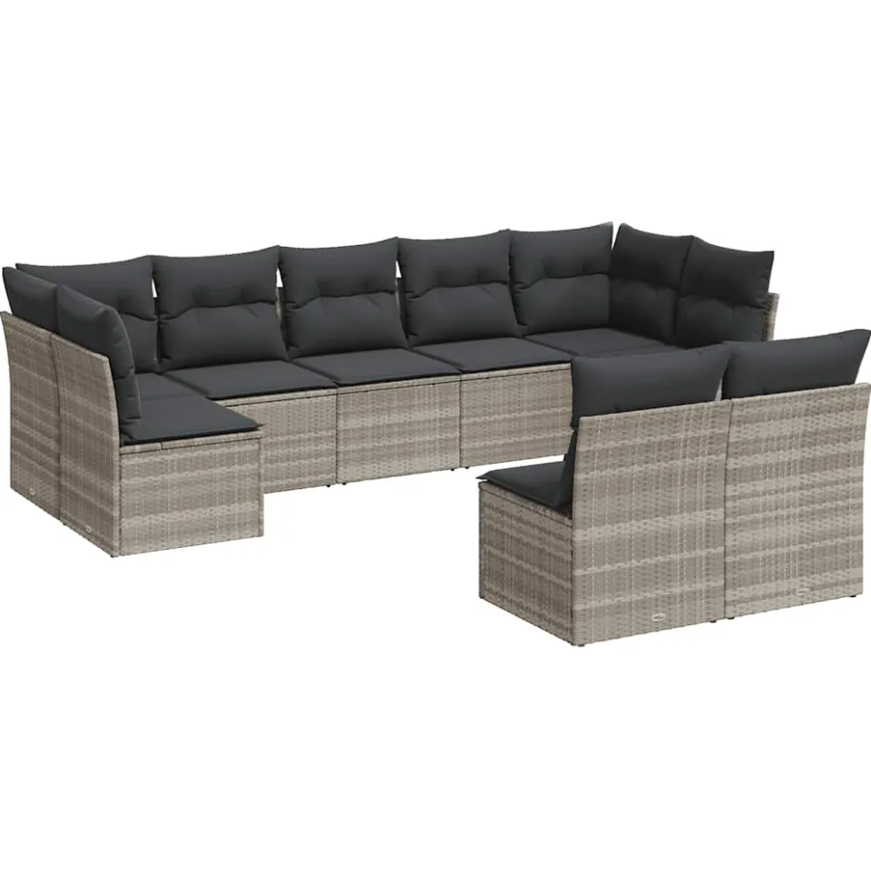 vidaXL 9-delige Loungeset met kussens poly rattan lichtgrijs grijs, foto 3