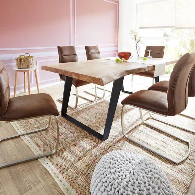 DELIFE Eettafel Edge acacia natuur 200x100 XL metaal schuin Live-Edge Bruin