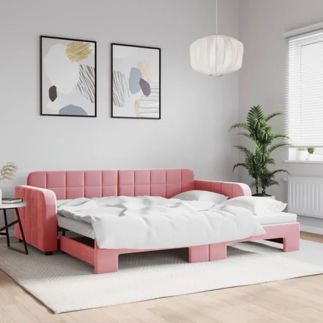vidaXL Slaapbank met onderschuifbed 90x200 cm fluweel roze