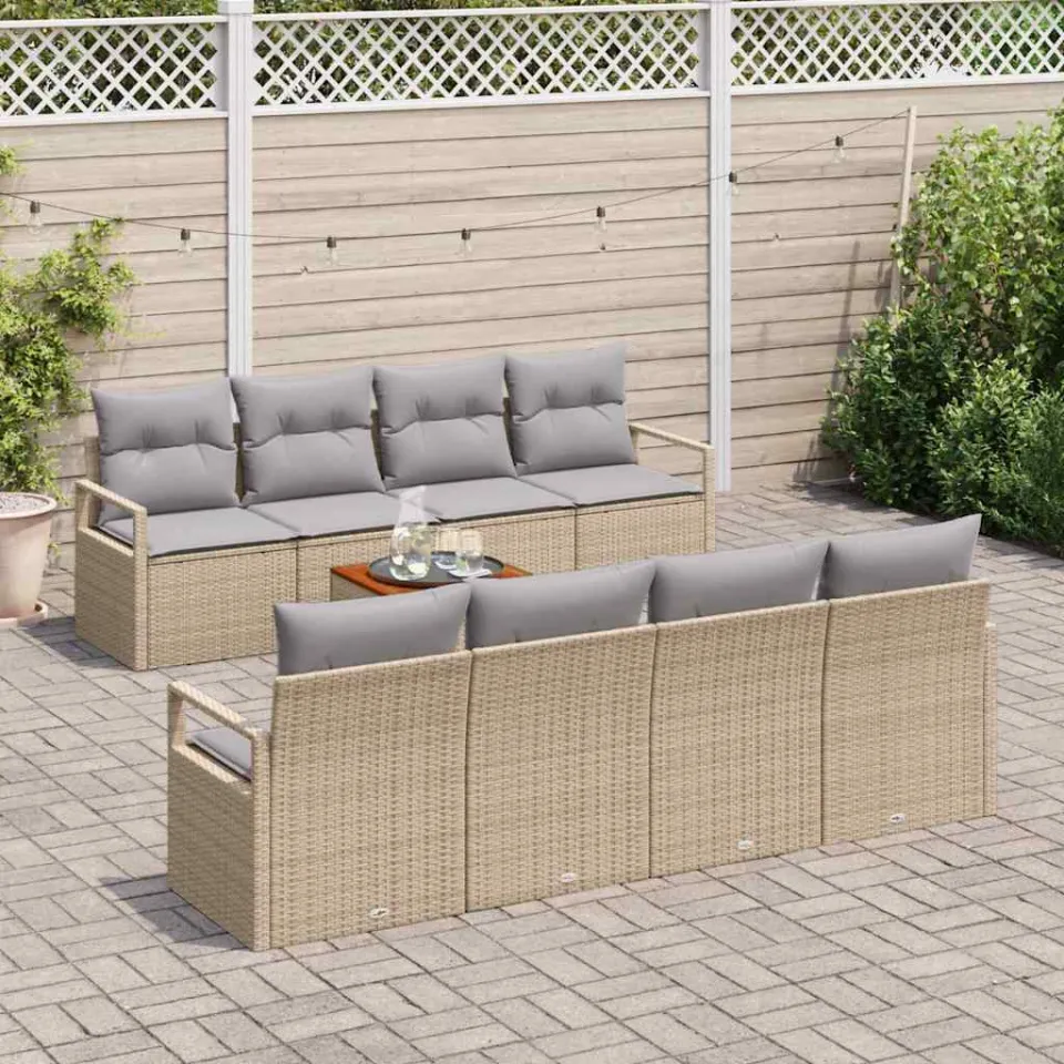 vidaXL Tuinbankenset 9 st Beige poly rattan, foto 3