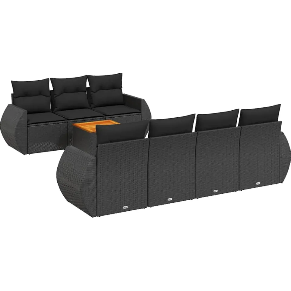 vidaXL 8-delige Loungeset met kussens poly rattan zwart, foto 3
