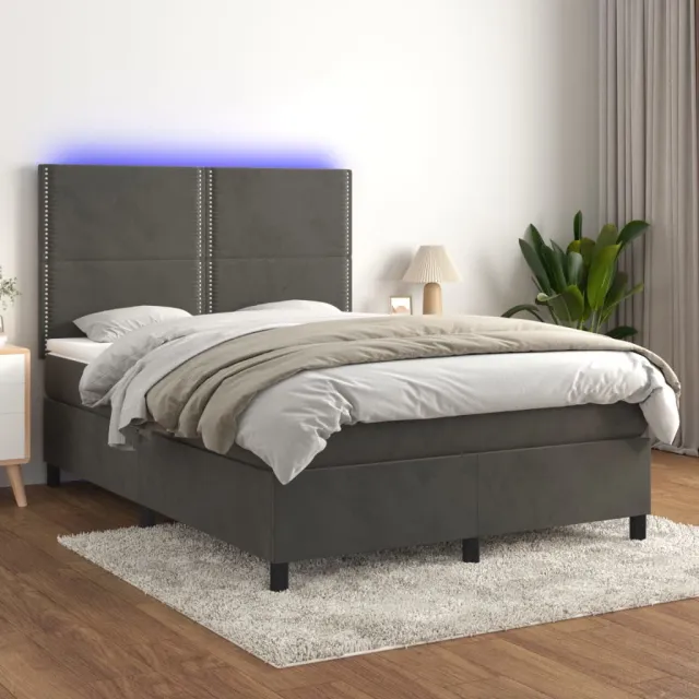 vidaXL Boxspring met matras en LED fluweel donkergrijs 140x190 cm grijs