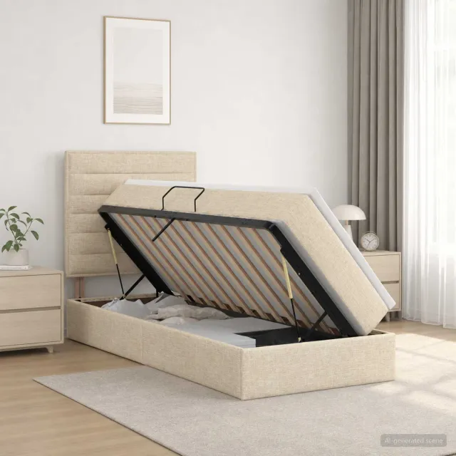vidaXL Opslag bed met matras met opslag Crèmekleurig 100 x 200 cm Stof