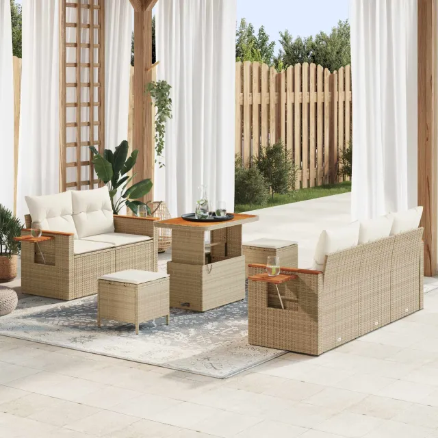 vidaXL Tuinbankenset 8 st Beige poly rattan, foto 2