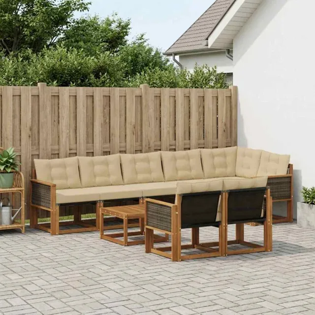 vidaXL Buiten bankenset 9 st 8-zits Natuurlijk en Beige