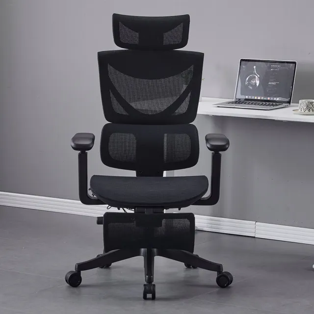 MIVRAY Bureaustoel 110,5-134,9 cm - Ergonomisch Met Drieknopsverstelling En Hoofdsteun - Voor Thuiskantoor - Mesh Zwart