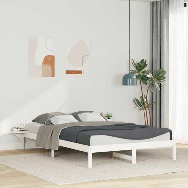 vidaXL Bedframe met Zijtafels Wit 160 x 220 cm Massief grenenhout