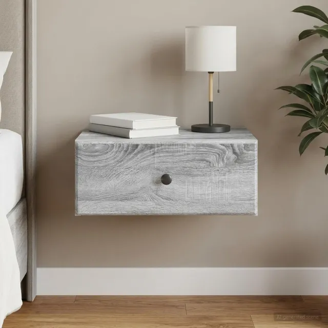 vidaXL Wandbeugel Bedkast Grijs sonoma 49 x 34,5 x 20 cm Bewerkt hout, foto 2
