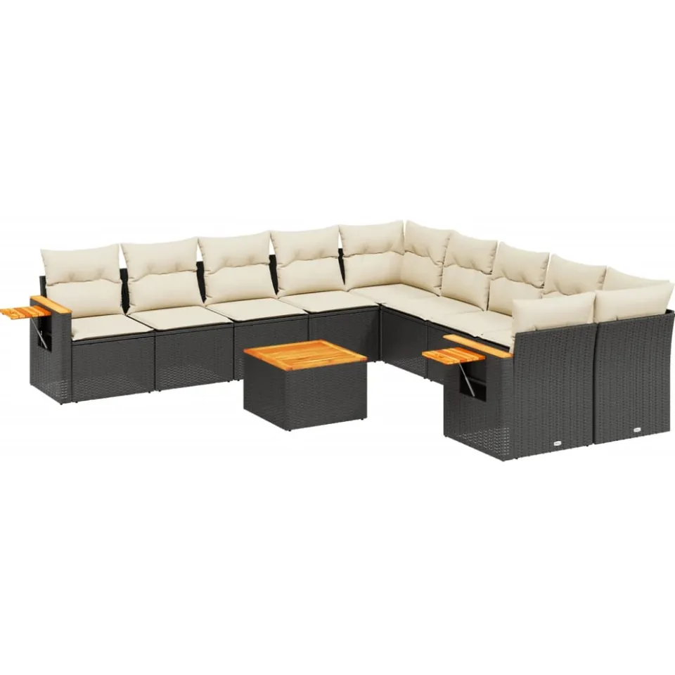vidaXL Patio Sofa Set 11-zits Black and Cream Zwart
