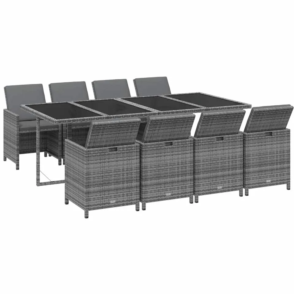 vidaXL 9-delige Tuinset met kussens poly rattan grijs