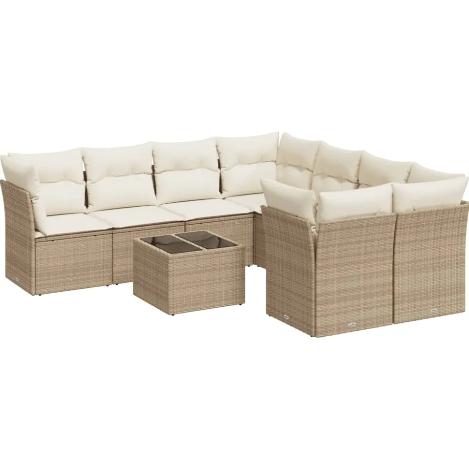 vidaXL 9-delige Loungeset met kussens poly rattan beige, foto 3