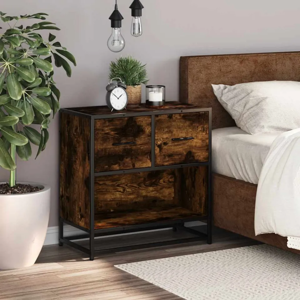 vidaXL Nachtkastje 60x31x60 cm bewerkt hout en metaal gerookt eiken, foto 2