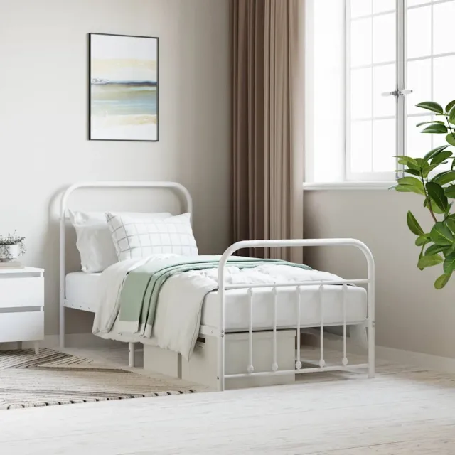 vidaXL Bedframe met hoofd- en voeteneinde metaal wit 90x200 cm