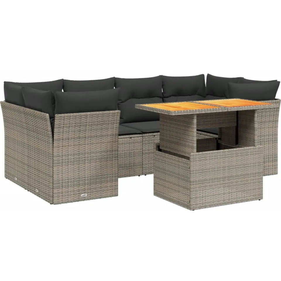 vidaXL 7-delige Loungeset met kussens poly rattan grijs, foto 3