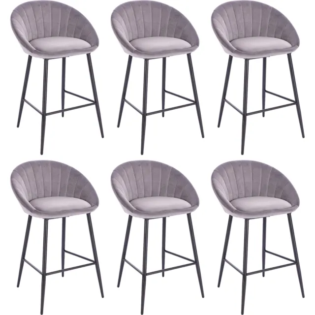Lina Liberty Barstoel Grijs - Set van 6 - Velvet - Barkrukken Donker Grijs6