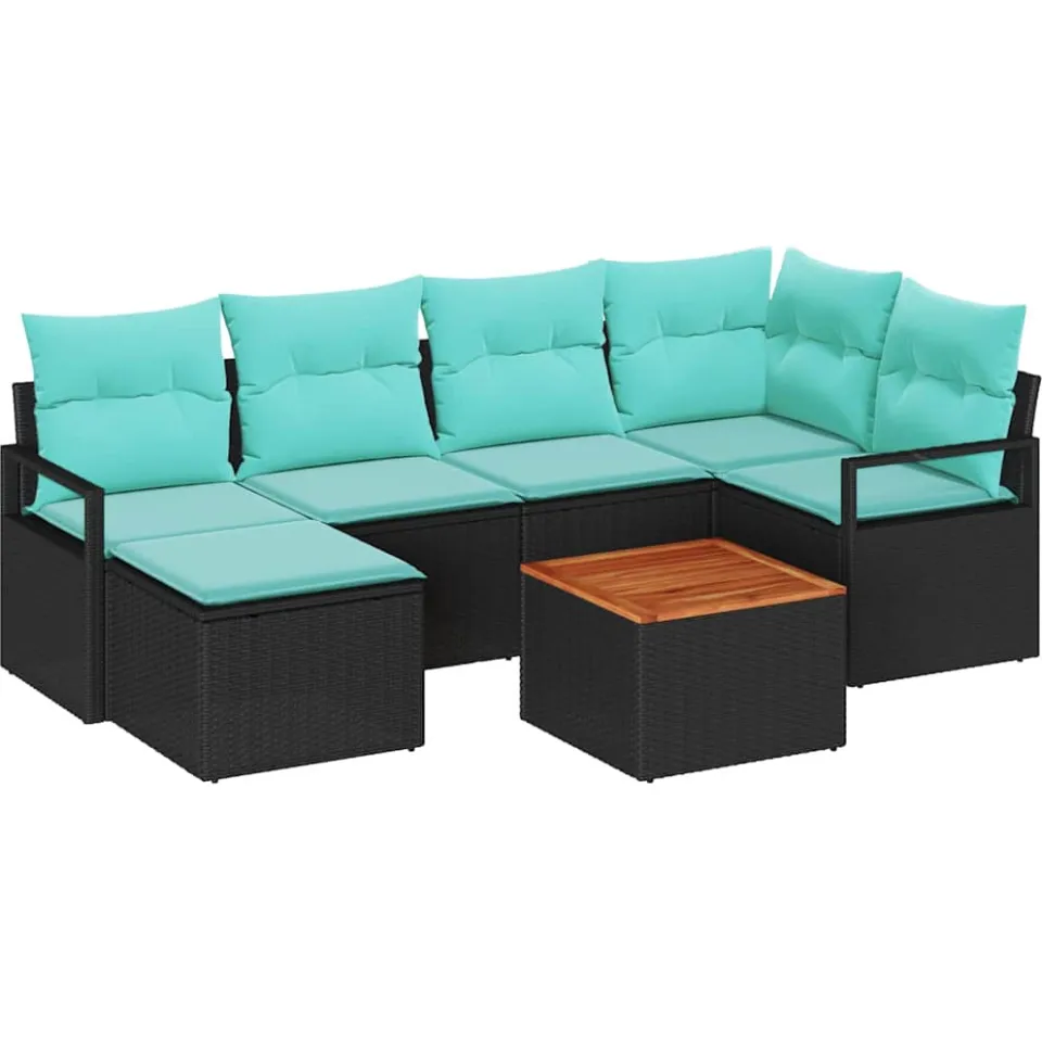 vidaXL Tuinbankenset 7 st Zwart poly rattan
